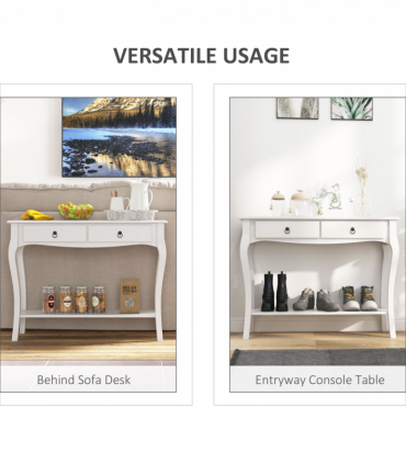 Console Table Storage Display Desk W/ 2 Drawers-Ivory White