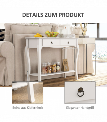 Console Table Storage Display Desk W/ 2 Drawers-Ivory White