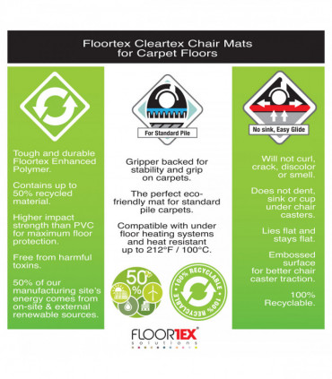 Cleartex® Enhanced Polymer Rectangular Chair Mat for Carpets up to 9mm -90x120cm