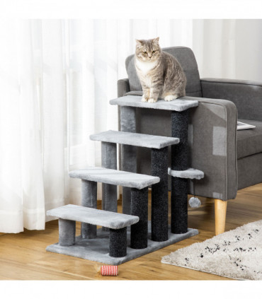 PawHut Pet Stairs with 4-step Stair, Scratching Posts, Platforms, Toy Ball