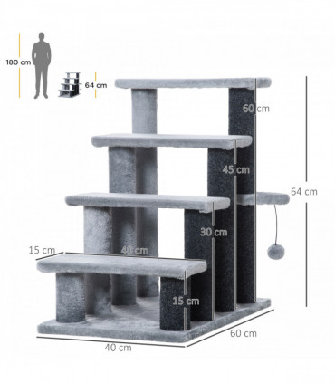 PawHut Pet Stairs with 4-step Stair, Scratching Posts, Platforms, Toy Ball