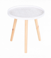 Pine Wood Floral Etched Side Table w/ Saucer Top White
