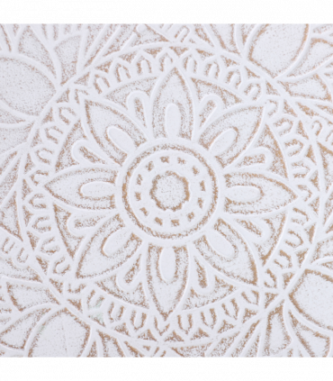 Pine Wood Floral Etched Side Table w/ Saucer Top White