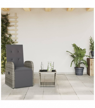 vidaXL 2 Piece Garden Dining Set with Cushions Grey Poly Rattan