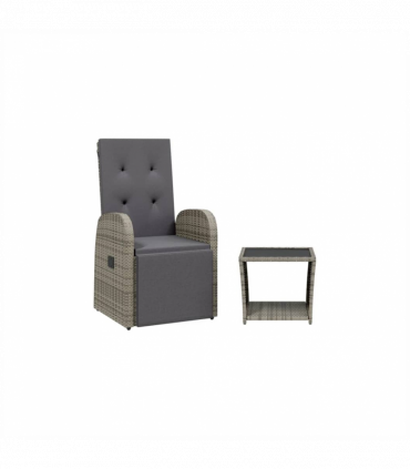 vidaXL 2 Piece Garden Dining Set with Cushions Grey Poly Rattan