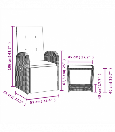 vidaXL 2 Piece Garden Dining Set with Cushions Grey Poly Rattan