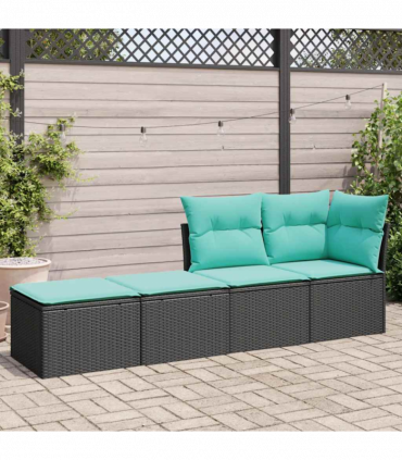 vidaXL 2 Piece Garden Sofa Set with Cushions Black Poly Rattan Acacia