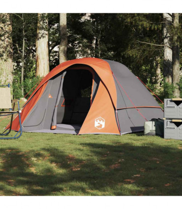 vidaXL Family Tent Cabin 6-Person Grey and Orange Waterproof