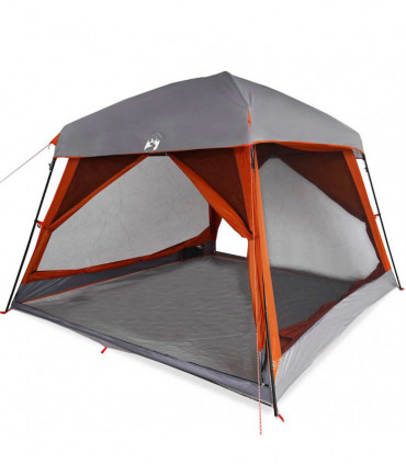 vidaXL Family Tent Cabin 6-Person Grey and Orange Waterproof