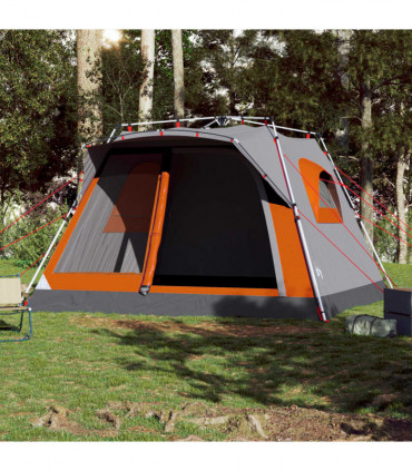 vidaXL Family Tent Cabin 7-Person Grey and Orange Quick Release