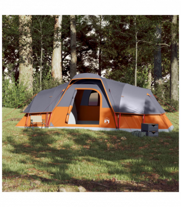 vidaXL Family Tent Dome 11-Person Grey and Orange Waterproof