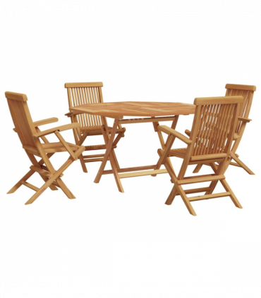 vidaXL Garden Dining Set Folding 5 pcs Brown Solid Teak wood