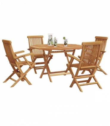vidaXL Garden Dining Set Folding 5 pcs Brown Solid Teak wood