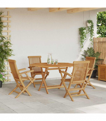 vidaXL Garden Dining Set Folding 5 pcs Brown Solid Teak wood