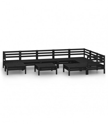 10 Piece Garden Lounge Set Solid Pinewood Black