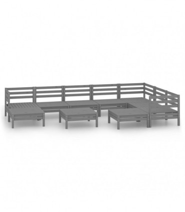 10 Piece Garden Lounge Set Solid Pinewood Grey