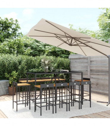 vidaXL 11 Piece Garden Bar Set Black Poly Rattan& Solid Wood Acacia