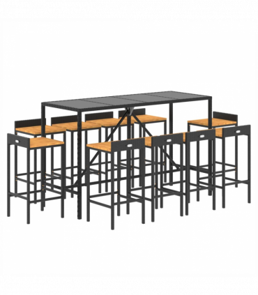 vidaXL 11 Piece Garden Bar Set Black Poly Rattan& Solid Wood Acacia
