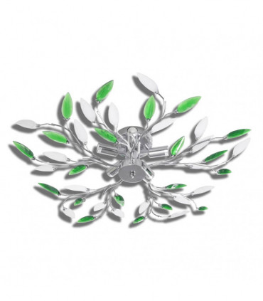 Green&White Ceiling Lamp with Acrylic Crystal Leaf Arms for 5 E14Bulbs