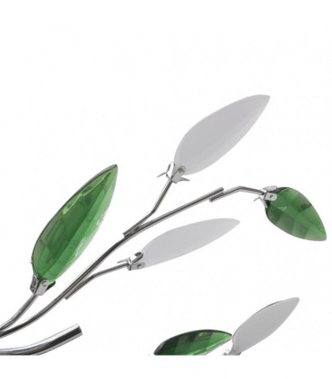 Green&White Ceiling Lamp with Acrylic Crystal Leaf Arms for 5 E14Bulbs