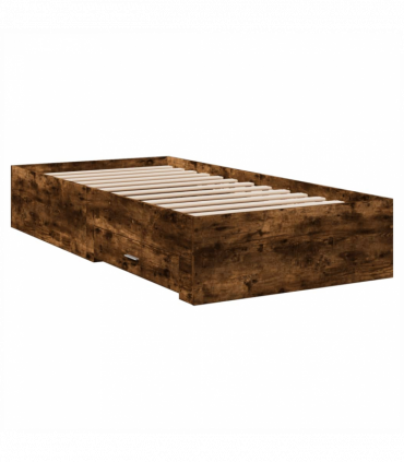 vidaXL Bed Frame with Drawers Smoked Oak 75x190 cm Small Single Engineered Wood