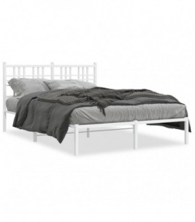 vidaXL Metal Bed Frame with Headboard White 140x200 cm