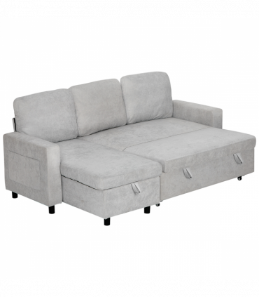HOMCOM Pull Out Sofa Bed L Shape Corner Sofa w/ Reversible Chaise Light Grey
