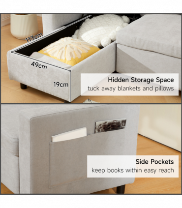 HOMCOM Pull Out Sofa Bed L Shape Corner Sofa w/ Reversible Chaise Light Grey