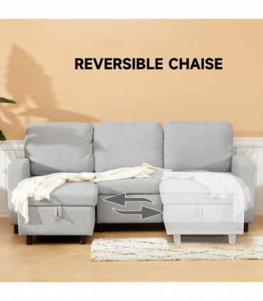 HOMCOM Pull Out Sofa Bed L Shape Corner Sofa w/ Reversible Chaise Light Grey