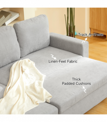 HOMCOM Pull Out Sofa Bed L Shape Corner Sofa w/ Reversible Chaise Light Grey