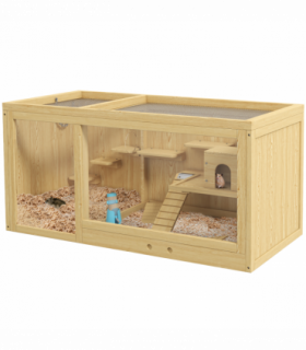 PawHut Wooden Hamster Cage with Water Bottle, Platforms, Openable Roof