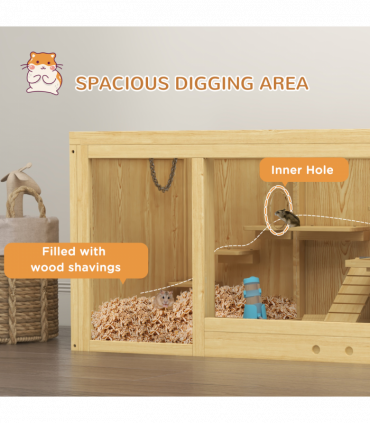 PawHut Wooden Hamster Cage with Water Bottle, Platforms, Openable Roof