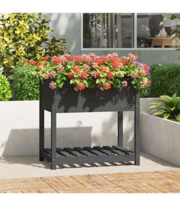 Planter with Shelf Grey 82.5x54x81 cm Solid Wood Pine