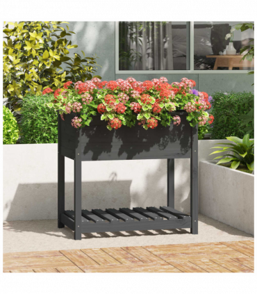 Planter with Shelf Grey 82.5x54x81 cm Solid Wood Pine