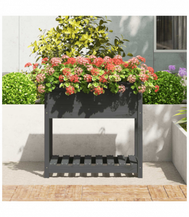 Planter with Shelf Grey 82.5x54x81 cm Solid Wood Pine