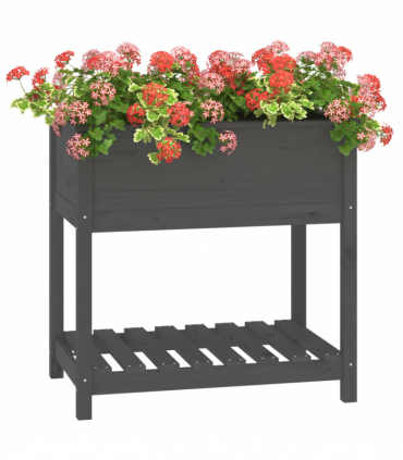 Planter with Shelf Grey 82.5x54x81 cm Solid Wood Pine