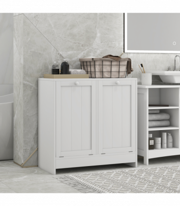 kleankin Tilt-out Laundry Storage Cabinet with 2 Compartment Hampers, White