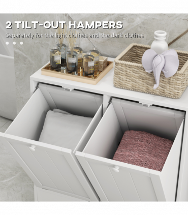 kleankin Tilt-out Laundry Storage Cabinet with 2 Compartment Hampers, White