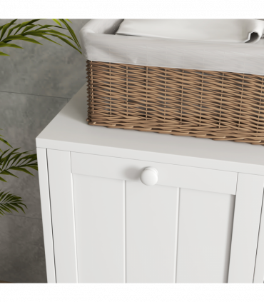 kleankin Tilt-out Laundry Storage Cabinet with 2 Compartment Hampers, White