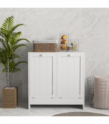 kleankin Tilt-out Laundry Storage Cabinet with 2 Compartment Hampers, White