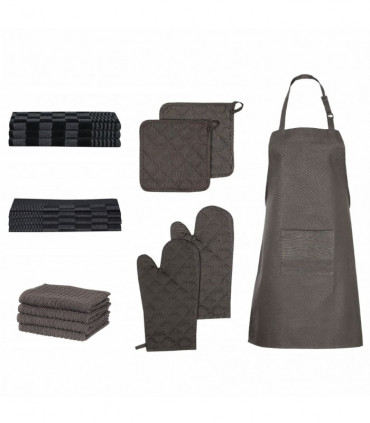 vidaXL 15 Piece Towel Set with Oven Gloves&Pot Holders Black Cotton
