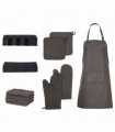 vidaXL 15 Piece Towel Set with Oven Gloves&Pot Holders Black Cotton