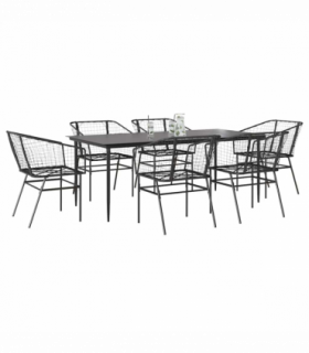 vidaXL 7 Piece Garden Dining Set Black Poly Rattan Glass