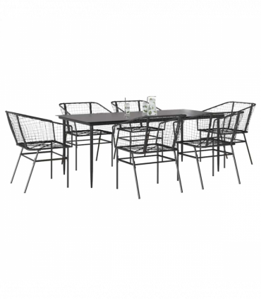 vidaXL 7 Piece Garden Dining Set Black Poly Rattan Glass