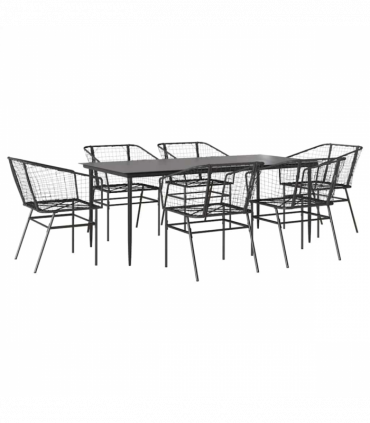 vidaXL 7 Piece Garden Dining Set Black Poly Rattan Glass