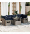 vidaXL 8 Piece Garden Sofa Set with Cushions Black Poly Rattan Acacia