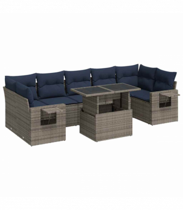 vidaXL 8 Piece Garden Sofa Set with Cushions Black Poly Rattan Acacia