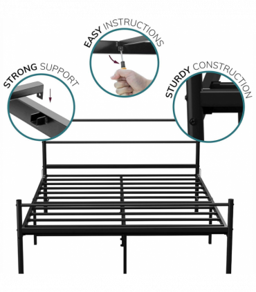 Extra Strong Double Metal Bed Frame In Black - Improved