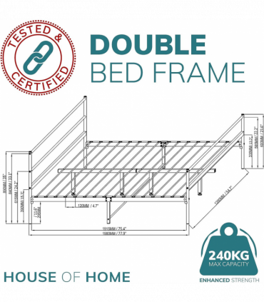 Extra Strong Double Metal Bed Frame In Black - Improved