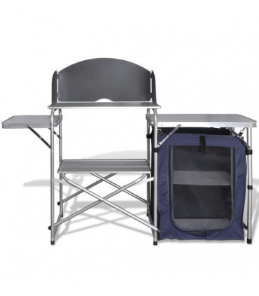 Foldable Camping Kitchen Unit with Windshield Aluminium